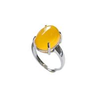 ARTQ Steinring Ellipse Gelber Jaspis Naturstein Ring Frauen Verstellbarer Öffnungsring Vintage Einfacher Eleganter Ring Muttertagsgeschenk Schmuck Für Frau Freundin Mutter