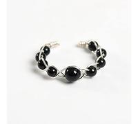 ARTQ Steinring Kupferdrahtgeflecht Obsidian Natursteinring Silberfarbe Verstellbarer Öffnungsring Boho Statement Einfache Ringe Valentinstagsgeschenk Für Frau Freundin