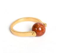 ARTQ Steinring Roter Jaspis Natursteinring Kupferfarbene Runde Perlen Verstellbarer Öffnungsring Boho Statement Zierliche Einfache Ringe Valentinstagsgeschenk Für Frau Freundin