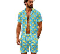 Artsadd 80er 90er Jahre Outfits für Herren Hawaii-Hemd und Kurz-Set Strandparty-Outfit, Ente, 5X-Large