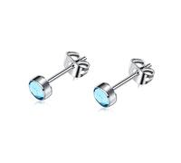 Artskin G23 Titan Damen Ohrstecker Männer Mädchen Ohrringe Hypoallergen Nickelfrei 3mm Kristall Aquamarin Ohrringe für empfindliche Ohren Ohrschmuck Geburtstagsgeschenk