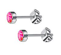 Artskin G23 Titan Opal Ohrstecker für Damen Mädchen Hypoallergen Ohrring Geburtsstein für empfindliche Ohren Mode Damenschmuck (3mm, Pink)