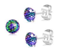 Artskin G23 Titanium Cubic Zirkonia Ohrstecker für Frauen Männer Ohrringe CZ Runde Schnitt simulierte Diamant 6mm Hypoallergen Silber Ohrringe für empfindliche Ohren (Muticolor CZ)