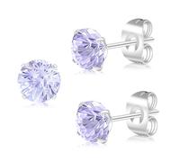Artskin G23 Titanium Cubic Zirkonia Ohrstecker für Frauen Männer Ohrringe CZ Runde Schnitt simulierte Diamant 6mm Hypoallergen Silber Ohrringe für empfindliche Ohren (Purple CZ)