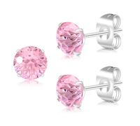 Artskin G23 Titanium Cubic Zirkonia Ohrstecker für Frauen Männer Ohrringe CZ Runde Schnitt simulierte Diamant 6mm Hypoallergen Silber Ohrringe für empfindliche Ohren (Pink CZ)