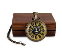 ARTVARKO Messing Antik Marine Anker Taschenuhr mit Holzbox Römische Zahlen Zifferblatt für Unisex Männer und Frauen Geschenk, Gold & Braun, Standard, Antik, Gold und Braun, Standard, Antik