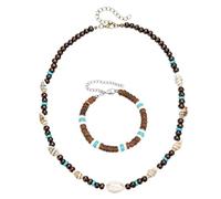 ARYIMYDP Surfer Schmuck Set Herren, Muschel Halskette und Armband mit Kokos Perlen, Boho Strand Kette, verstellbarer Sommerschmuck für Urlaub Festival, Strand Schmuck, Sommerlook, Boho Accessoire