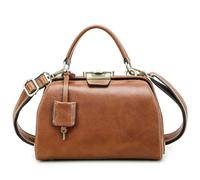 Arzttasche aus echtem Leder für Damen, Diebstahlschutz, Tragegriff oben, Handtasche mit Sicherheitsverschluss, Designer-Umhängetasche im Vintage-Stil, Camel Brown- L, 29.5 X 15.5 X 21.0 Centimeters