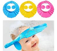 (As show, One size) Baby Kids Waterproof Shower Cap Shampoo Bath Hat Head Hair Wrap Protective Shield 3 PCS