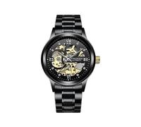 (As show, One size) Fngeen 6018 Men Automatic Mechanical Waterproof Watch Black Steel Belt Black Surface