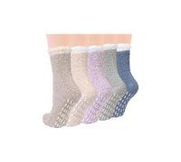 (As show, One size) Womens Fuzzy Socks 5 Pairs, Winter Warm Soft Slipper Socks, Non Slip Grip Socks Cozy Sleep Fluffy Socks Gifts,2024 Ping