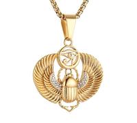 AsAlways 18K Vergoldete ägyptische geflügelte Scarab Käfer Anhänger Edelstahl Inlay CZ Auge von Ra Hip-Hop Amulett Halskette Schmuck Geschenk