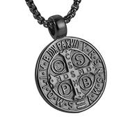 AsAlways St Benedikt Halskette für Herren Edelstahl Retro katholisches römisches Kreuz Exorzismus Runde Medaille Anhänger Halskette Talisman Schmuck Geschenk (Schwarz)