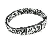 ASCHXUGX Vintage S925 Sterling Silber Breite Doppelschicht Weizenkette Armband, Herren Sterling Silber Kubanische Kette Großzügige Schnalle Armband,Silber,22cm