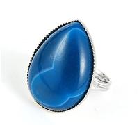 ASDFY Natürlicher Blauer Onyx-Ring Kristall-Wassertropfen-Ring Verstellbarer Damen-Ring Mit Offenem Stein Reiki-Balance-Knöchel-Finger-Ringe Ewigkeitsring Für Frauen, Mädchen, Männer