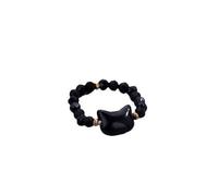 ASDFY Natürlicher Facettierter Schwarzer Obsidian-Ring mit süßer Katzenform-Boho-Elastizitätsring Damen-Steinringe Reiki-Balance Knöchel-Finger-Ringe Ewigkeitsring Für Frauen, Mädchen