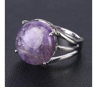 ASDFY Natürlicher Großer Amethyst-Ring, Lila Kristall, Runder Ring, Verstellbar, Offene Steinringe, Reiki-Balance, Knöchel-Fingerringe, Ewigkeitsring Für Frauen, Mädchen, Männer