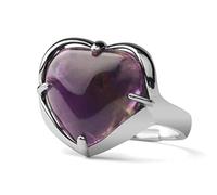 ASDFY Natürlicher Großer Amethyst-Ring Lila Unregelmäßiger Kristall-Liebes-Herz-Ring Verstellbarer Offener Stein Der Frauen Ringe Reiki-Balance Knöchel-Finger-Ringe Ewigkeitsring Für Frauen, Mädche