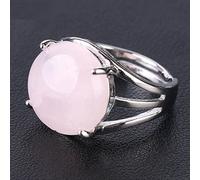 ASDFY Natürlicher Großer Rosenquarz-Ring, Rosa Kristall, Runder Ring, Verstellbar, Offene Steinringe, Reiki-Balance, Knöchel-Fingerringe, Ewigkeitsring Für Frauen, Mädchen, Männer