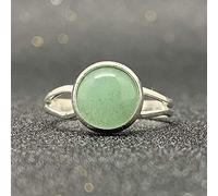 ASDFY Natürlicher Grüner Aventurin-Ring Kristall Runder Silberner Ring Verstellbarer Offener Stein Der Frauen Ringe Reiki-Balance Knöchel-Finger-Ringe Ewigkeitsring Für Frauen, Mädchen, Männer