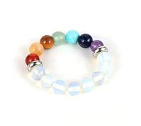 ASDFY Natürlicher Opalring Kristallrunde Perlen 7Chakras Ring Damen Elastische Steinringe Reiki Balance Knöchel Fingerringe Ewigkeitsring Für Frauen Mädchen Männer