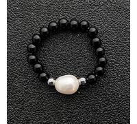 ASDFY Natürlicher Perlenring Kristall Polierter Schwarzer Obsidian Perlen Boho Elastizitätsring Damen Steinringe Reiki Balance Knöchel Finger Ringe Ewigkeitsring Für Frauen Mädchen Männer