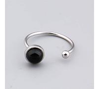 ASDFY Natürlicher Schwarzer Onyx-Ring, Kristall, Rund, Zwei Kugeln, Verstellbar, Offene Steinringe, Reiki-Balance, Knöchel-Fingerringe, Ewigkeitsring Für Frauen, Mädchen, Männer