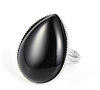 ASDFY Natürlicher Schwarzer Onyx-Ring Kristall-Wassertropfen-Ring Verstellbarer Damen-Ring Mit Offenem Stein Reiki-Balance Knöchel-Finger-Ringe Ewigkeitsring Für Frauen, Mädchen, Männer