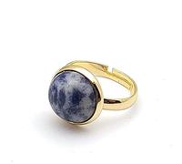 ASDFY Natürlicher Sodalith-Ring Kristall, Rund, Goldfarben, Verstellbar, Offene Steinringe, Reiki-Balance, Knöchel-Fingerringe, Ewigkeitsring Für Frauen, Mädchen, Männer