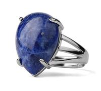 ASDFY Natürlicher Sodalith-Ring, Marineblauer Kristall-Wassertropfen-Ring, Verstellbar, Offene Steinringe, Reiki-Balance, Knöchel-Fingerringe, Ewigkeitsring Für Frauen, Mädchen, Männer