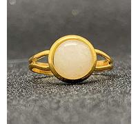 ASDFY Natürlicher Weißer Jade-Ring Kristall Runder Goldener Ring Verstellbarer Offener Stein Der Frauen Ringe Reiki-Balance Knöchel-Finger-Ringe Ewigkeitsring Für Frauen, Mädchen, Männer