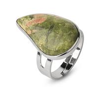 ASDFY Natursteinring Kristall-Wassertropfen-Ring Verstellbarer Damen-Ring Mit Offenem Stein Reiki-Balance Knöchel-Finger-Ringe Ewigkeitsring Für Frauen, Mädchen, Männer, Unakite