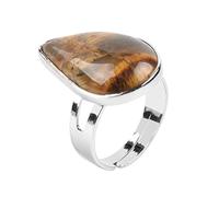 ASDFY Natursteinring Kristall Wassertropfen Ring Verstellbarer Offener Steinring Für Frauen Reiki Balance Knöchel Fingerringe Ewigkeitsring Für Frauen Mädchen Männer Tigerauge Stein