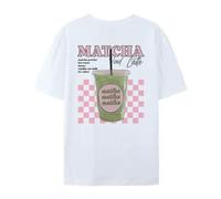 ASDWOJFU T Shirt Damen Matcha Latte Back Print T-Shirt Süße Matcha-Liebhaber Girl Lose Retro Streetwear Tops Frauen Modekleidung-Weiss-m