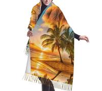 ASEELO 196 x 68 cm Schal Schal Schwarz & Weiß Zebra Print Kaschmerette Fransen Schal Mode Lange Schal Wraps Winter Warm, Schöner Sonnenuntergang, cashmerette fringed scarf