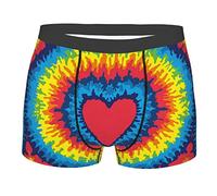 ASEELO Boxershorts für Herren, Schlangenhaut, Stretch-Polyester, Schwarz / Weiß, Herz-Regenbogen-Batik-gefärbt, XXL