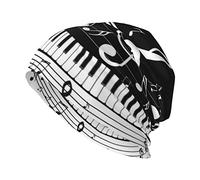 ASEELO Klaviertasten mit Musiknoten Strickmütze Casual Beanie Mützen Teen Street Trend Mütze Kopfbedeckung, Schwarz, EinheitsgröÃŸe