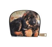 ASEELO Kreditkartenetui Schwarz und Weiß Leder Shell Kartenhalter Brieftasche für Damen oder Herren mit Reißverschluss, Niedlicher Schäferhund, Leather Shell Card Bag
