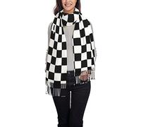 ASEELO Schwarz und Weiß karierte Streifen Damen Schals Winter lang weich warm Wraps Wolle Quaste Schal Stola Schal Damen, Schwarz-weiß karierte Streifen, One size