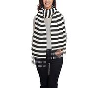 ASEELO Schwarz-weiß karierte Streifen Damen Schal Winter lang weich warm Wraps Wolle Quaste Stola Schal Damen, Black & White Stripe, One size
