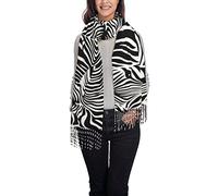 ASEELO Schwarzer strukturierter Marmor-Damen-Schal, Winter, lang, weich, warm, Wolle, Quaste, Schal für Damen, Abstraktes Tier Zebra, One size