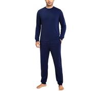 Aseniza Herren Schlafanzug Lang Pyjama Set Baumwolle Winter Langarm Zweiteilige Langarmshirt und Pyjamahose Dunkelblau, XL