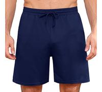 Aseniza Herren Schlafanzughose Kurz Schlafshorts Schlafhose Pyjamahose Baumwolle Sommer Shorts Schlafanzug hose Männer Bermuda Navy blau XL