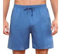 Aseniza Herren Schlafanzughose Kurz Schlafshorts Schlafhose Pyjamahose Baumwolle Sommer Shorts Schlafanzug hose Männer Bermuda Blau XL