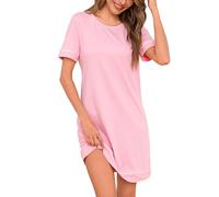Aseniza Nachthemd Damen Kurzarm Schlafshirt Sommer Baumwolle Nightdress Schlafkleid Nightgown Sleepwear Nachtkleid Sleepshirt Nightwear Nachtwäsche Rundhals Rosa XL