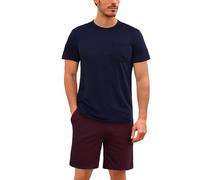 Aseniza Pyjama Herren Kurz Schlafanzug Baumwolle Shorty Sommer Schlafshirt Schlafshorts Zweiteilige Nightwear Gestreift Männer Rot XXL
