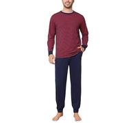 Aseniza Pyjamas Herren Lang Schlafanzug Baumwolle Bündchen Winter Pyjama Set mit geringeltem Langarmshirt und Schlafanzughose für Männer rot,XL