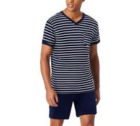 Aseniza Schlafanzug Herren Kurz Pyjama Set Baumwolle Kurzarm Sommer Nachtwäsche Shorty mit Geringeltem T-Shirt und Schlafanzughose für Männer Marine，M