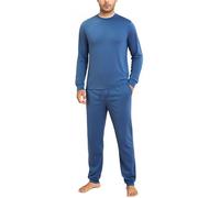 Aseniza Schlafanzug Herren Lang Pyjama Set Baumwolle Warm Langarm Zweiteilige Schlafanzüge für Männer Blau, XXL