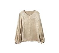 ASerZenith Seidenblusen für Damen, echte Seide, lange Ärmel, Jacquard-Blusen mit Blumenmuster, lockeres Oberteil für Frühling und Herbst (Khaki M)